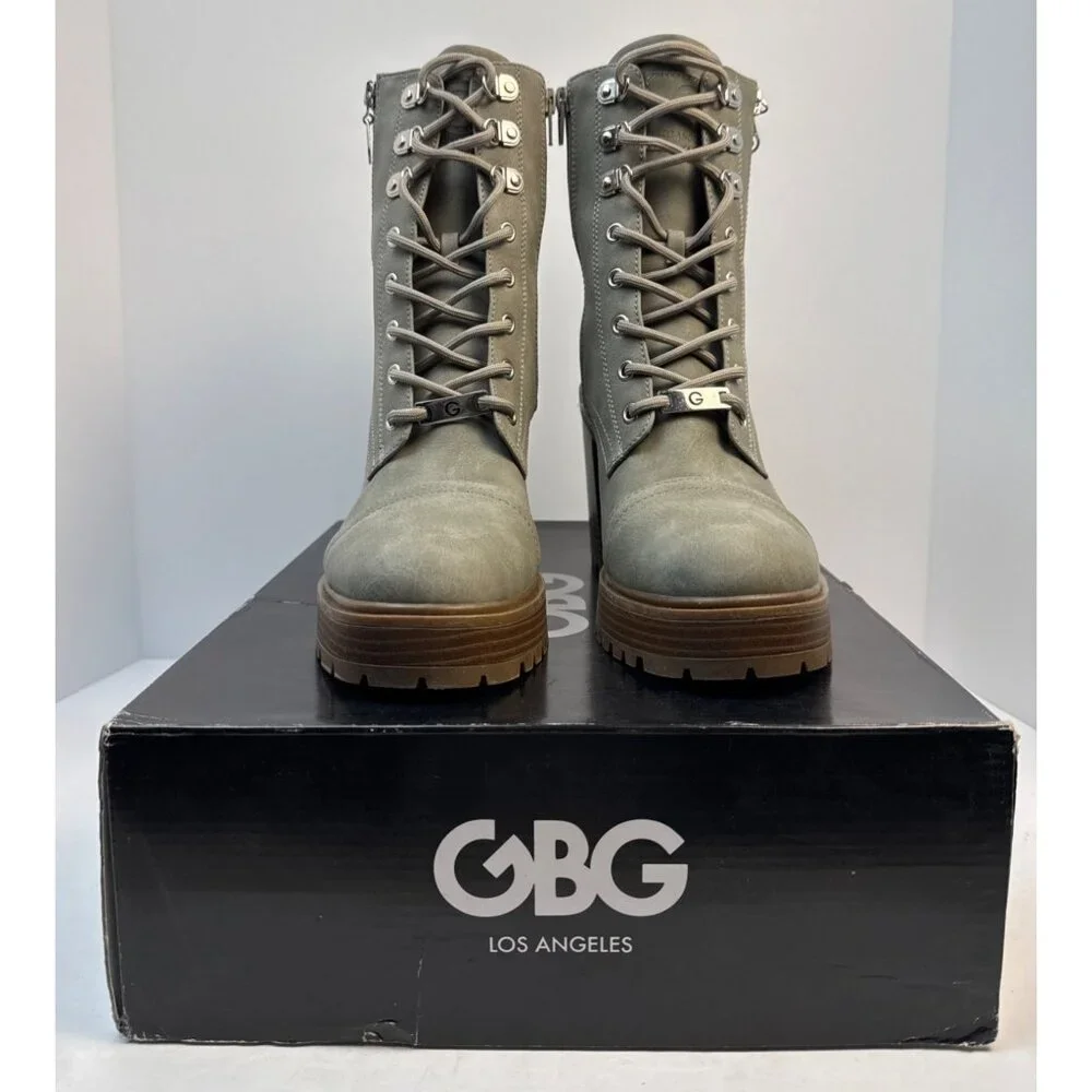G by Guess Siana Combat Boot Womens 9 Green Heeled Lug Sole Hiker Bootie GBG - Picture 9 of 9